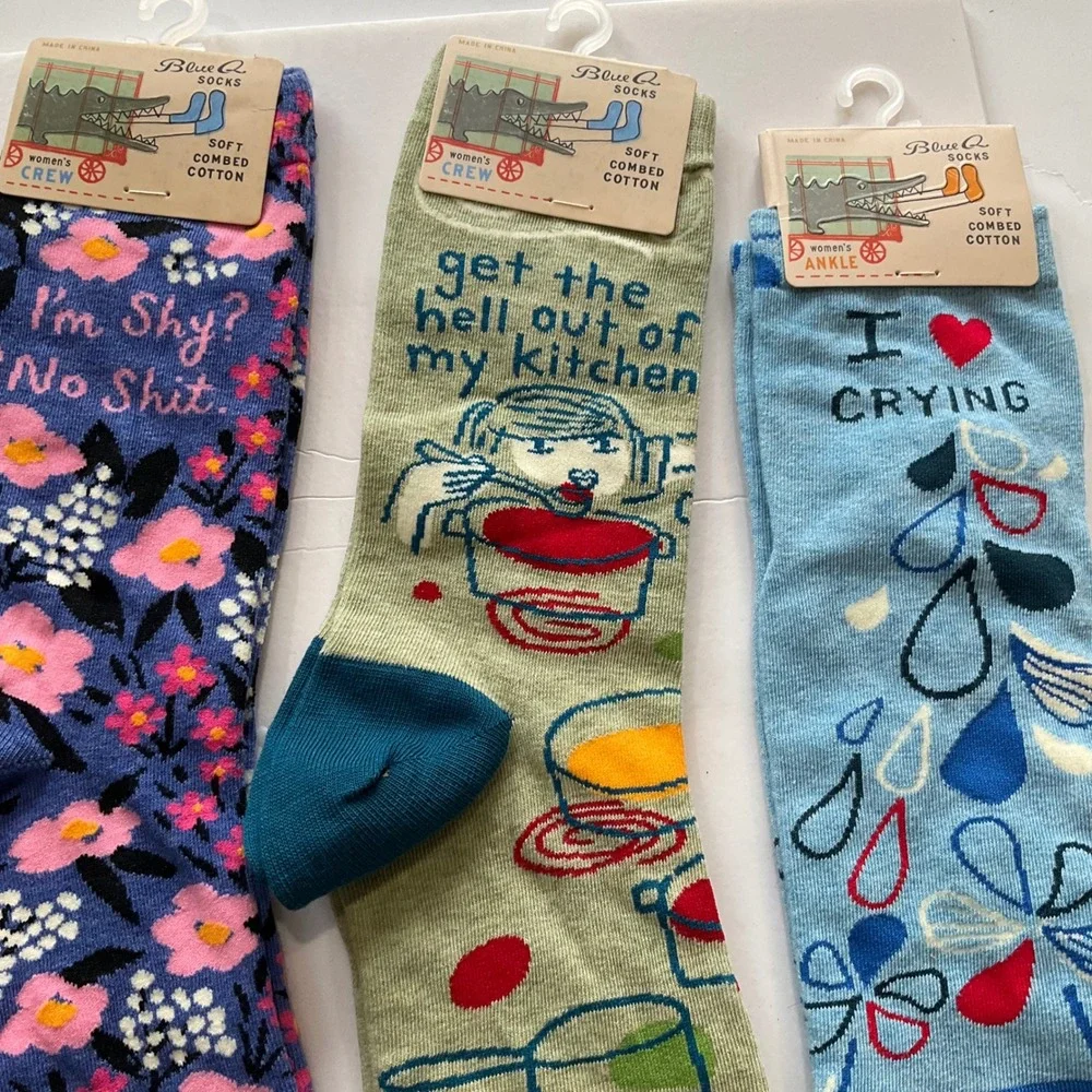 Blue Q Novelty Socks Bundle 3 Pairs Women Funny Snarky Crew Ankle Size 5-10 NEW